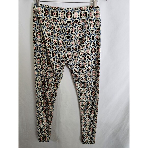 LuLaRoe Leggings Tall & Curvy Geometric Print Blue Pink Yellow Soft Stretch Pant - Picture 2 of 8